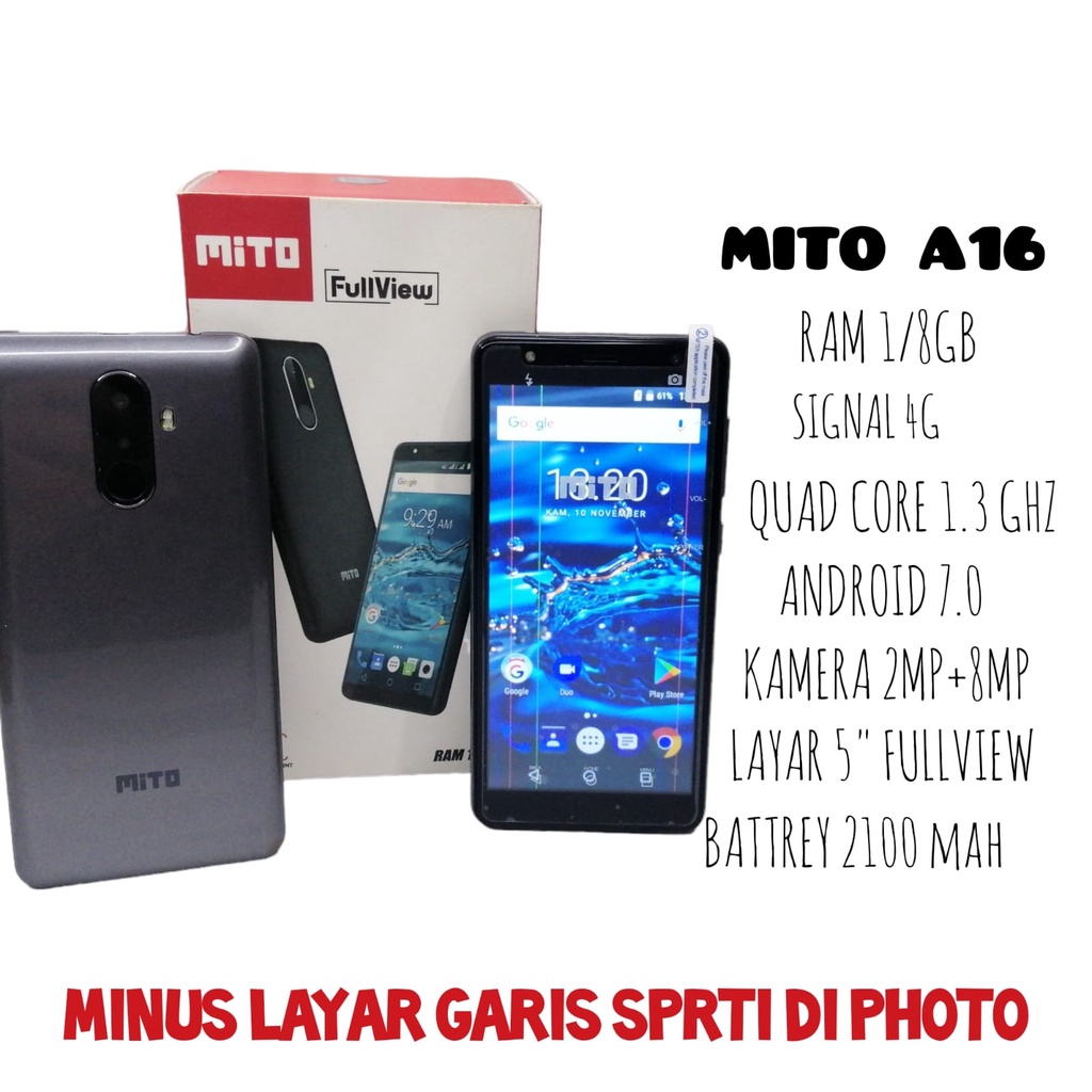 Jual HANDPHONE ANDROID SIGNAL 4G DUAL SIM MITO A16 NEW MINUS LAYAR