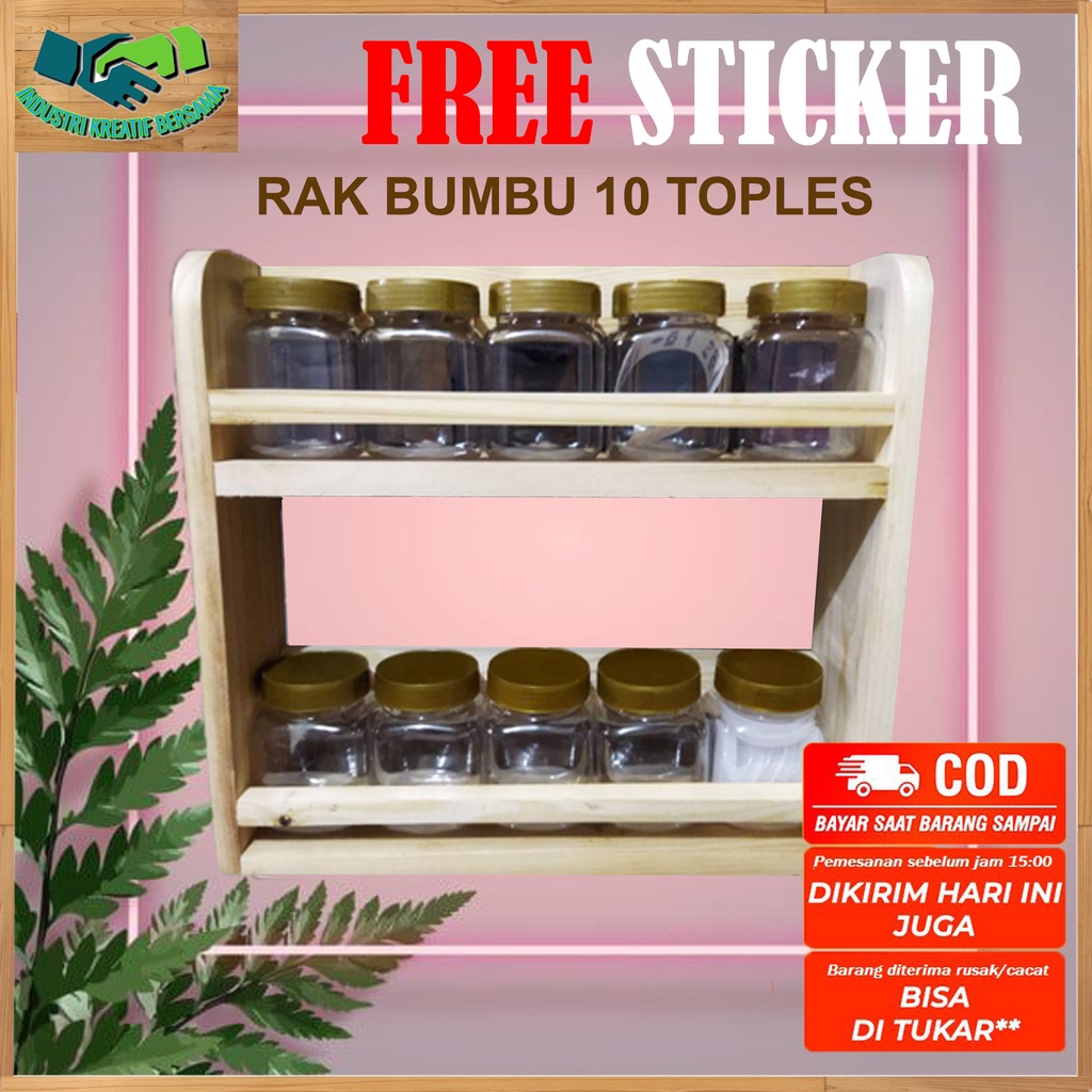 Jual Tempat Bumbu Kayu 2 Tingkat Dengan 10 Toples Bumbu Dapur Serbaguna