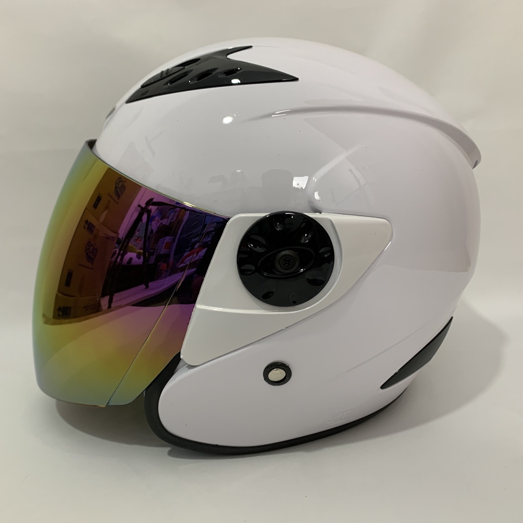 Jual Helm Vision Putih Glossy Polos Solid Kaca Iridium Silver