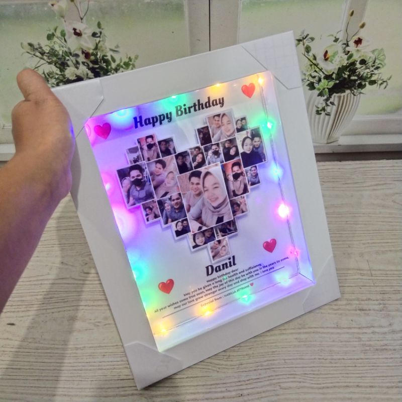 Jual 30x25cm Lampu Hias Love Mozaik Foto LED Scrap Box Bingkai Frame