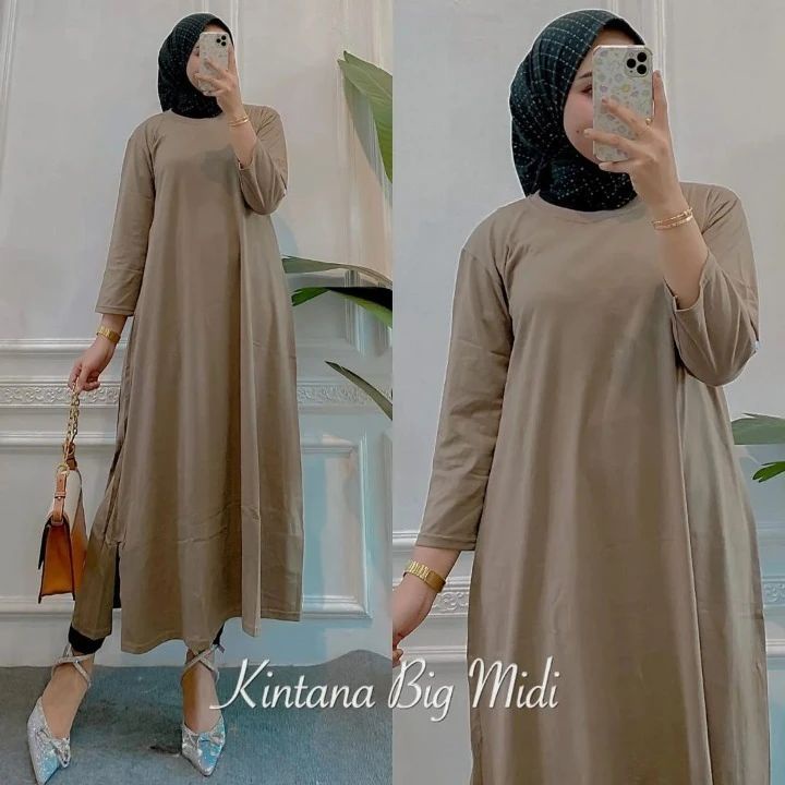 Jual KAYLA MIDI DRESS BAHAN KAOS KATUN COMBED 24s LD 100 120 CM