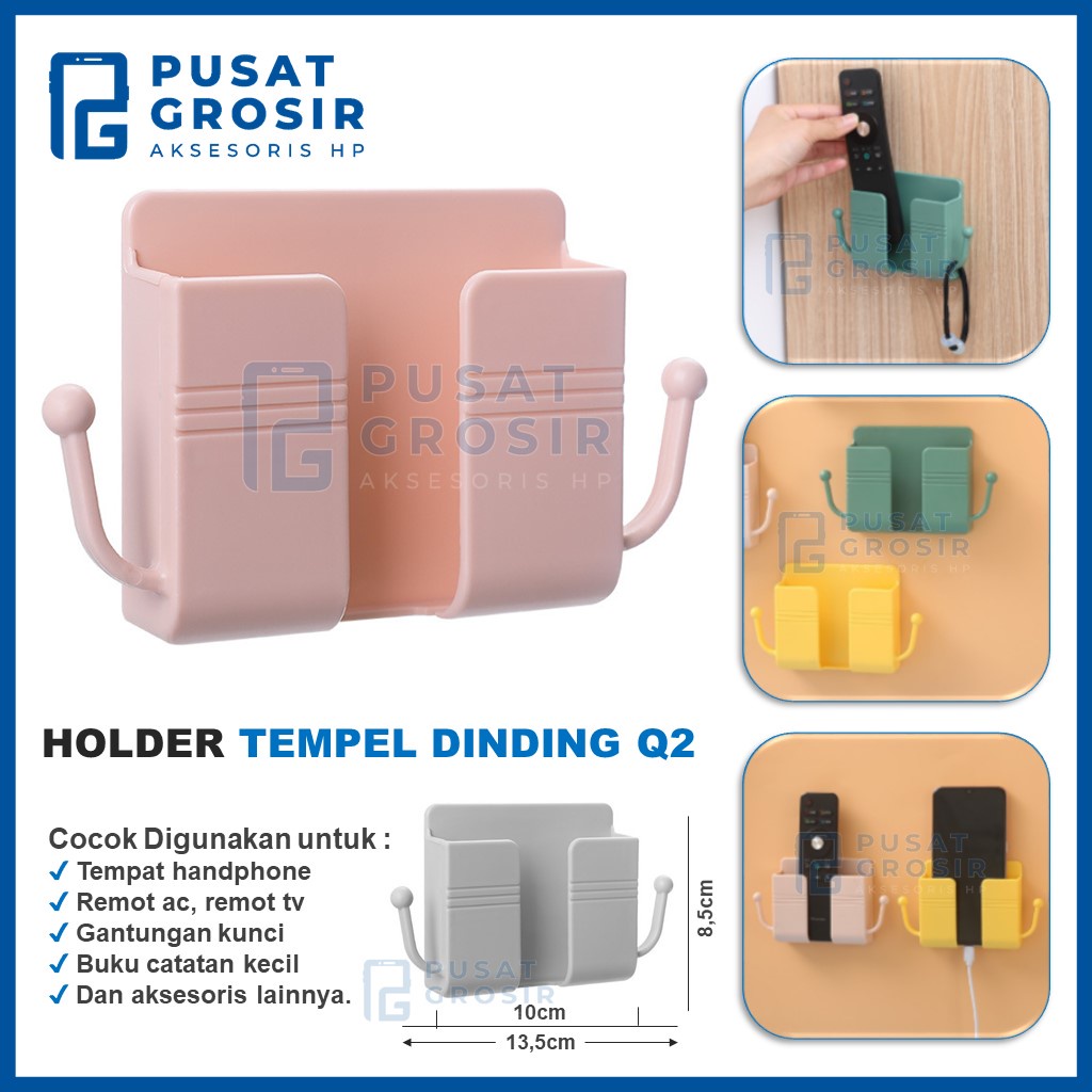 Jual Holder Tempel Dinding Q2 Gantungan 2 Kait Rak Gantung Tembok