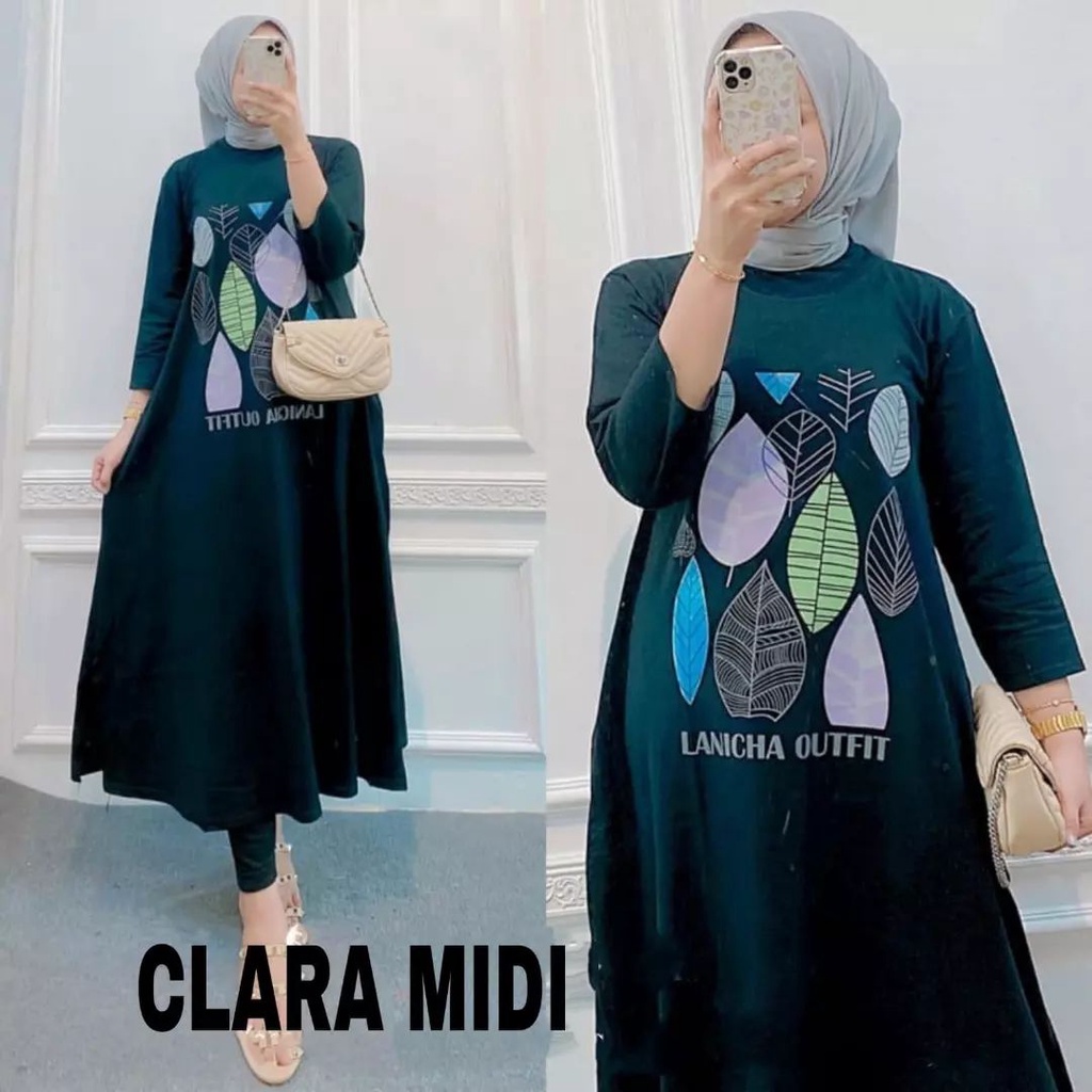 Jual GAMIS TERBARU CLARA MIDI DRESS KF MIDI DRESS MUSLIM BAHAN KAOS