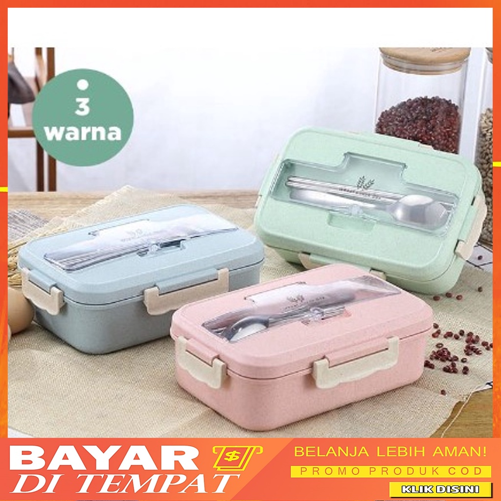 Jual Lunch Box Gagang Set Kotak Bekal Makan Jerami Gandum Kotak Makan