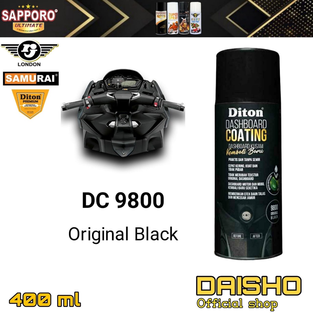 Jual DITON PREMIUM 400ml DC 9800 DASHBOARD COATING BLACK HITAM PILOX