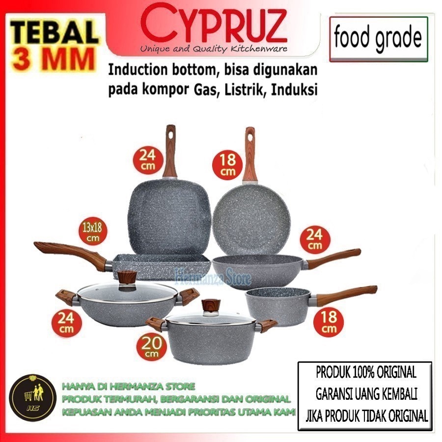 Jual Cypruz Cyprus Pan Set Induksi Marble Cookware 7 Pcs Panci Wajan