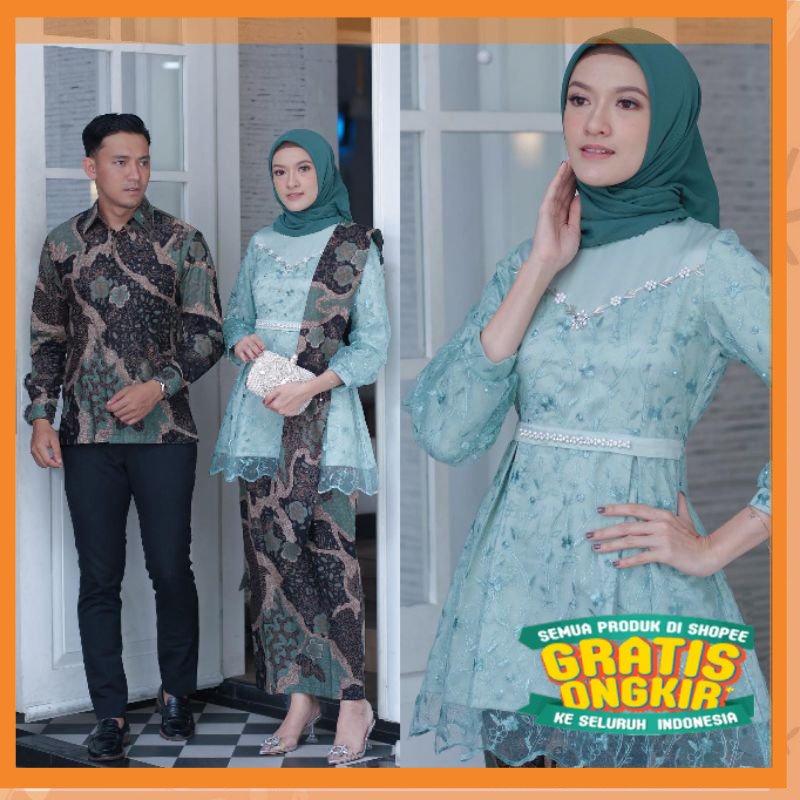 Jual SPESIAL NATAL Set Couple Kebaya Batik Arunika Sage Green Modern Outfit Wisuda Pakian