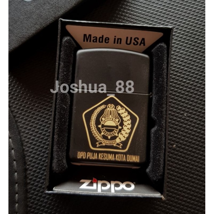 Jual Zippo Korek Api Black Matte Custom Logo Puja Kesuma Bisa Ukir Logo