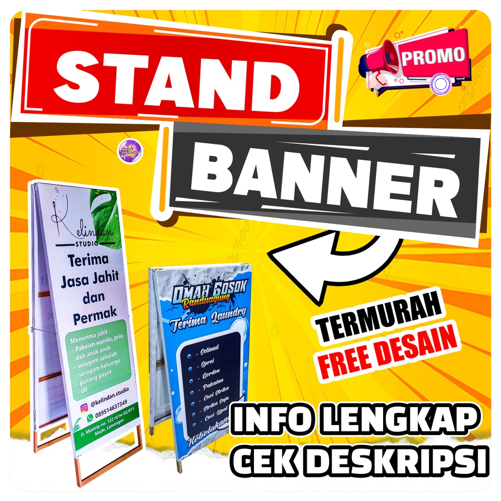 Jual Standing Banner Kayu Segitiga Rangka Banner Terpasang 2 Sisi