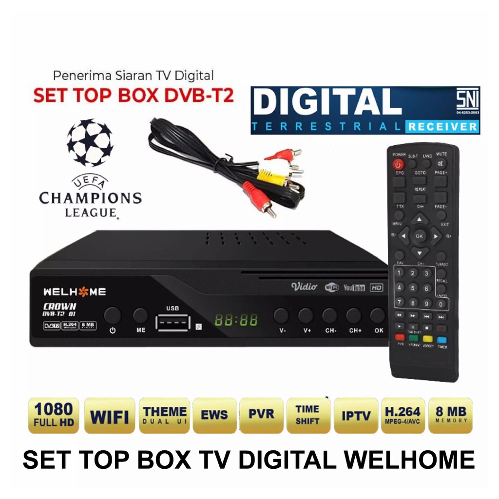 Jual Set TopBox Tv Digital Welhome DVB T2 EWS UHF HD Set Tv Analog Ke