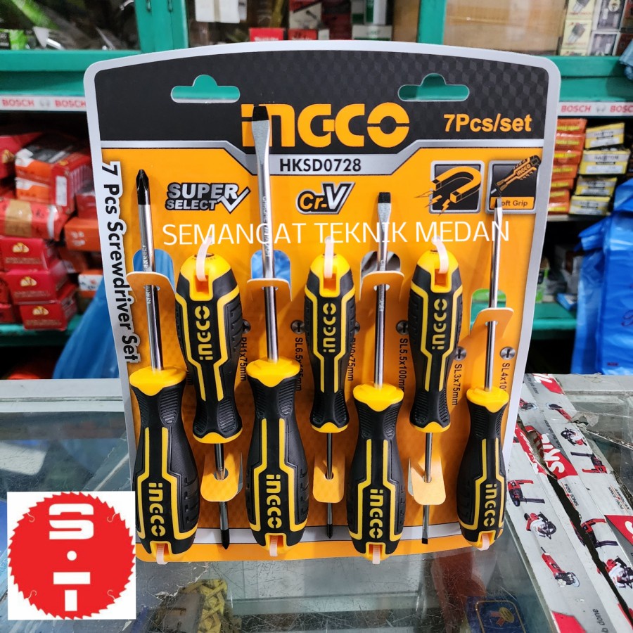 Jual 7PCS OBENG GAGANG KARET MAGNET SCREWDRIVER SET 7 PCS INGCO