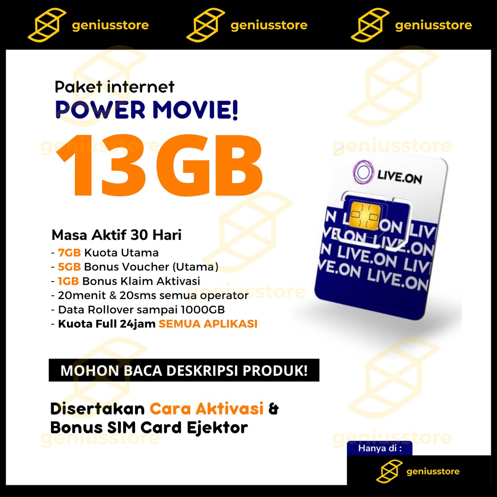 Jual Kartu Perdana Live On Liveon Gb Gb Bonus Hari Paket Power