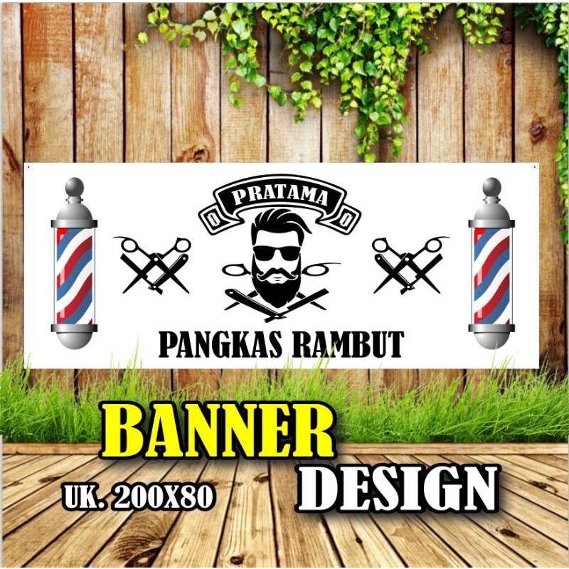 Jual Spanduk Banner Pangkas Rambut Barbershop Model Warna Putih Keren