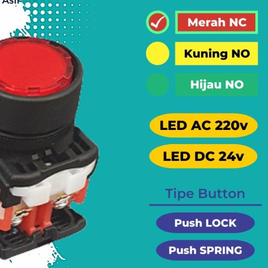 Jual READY 220v Push Button Merah 22mm Lock Shemsco Switch AR22 REOL