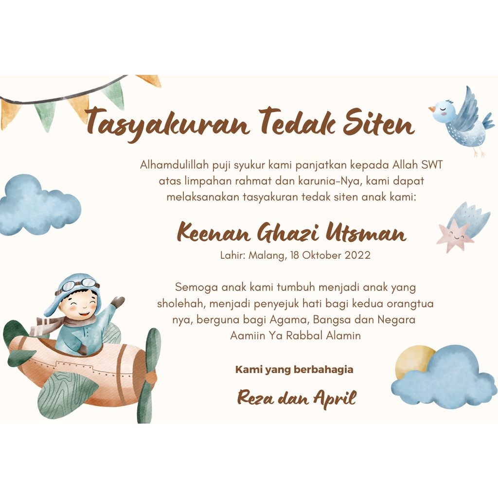 Jual Cetak Stiker Kartu Tasyakuran Tedak Siten Bayi Tasyakuran