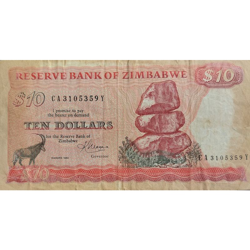 Jual Uang Asing Kuno Negara Zimbabwe Langka Nominal 10 Dollar AXF