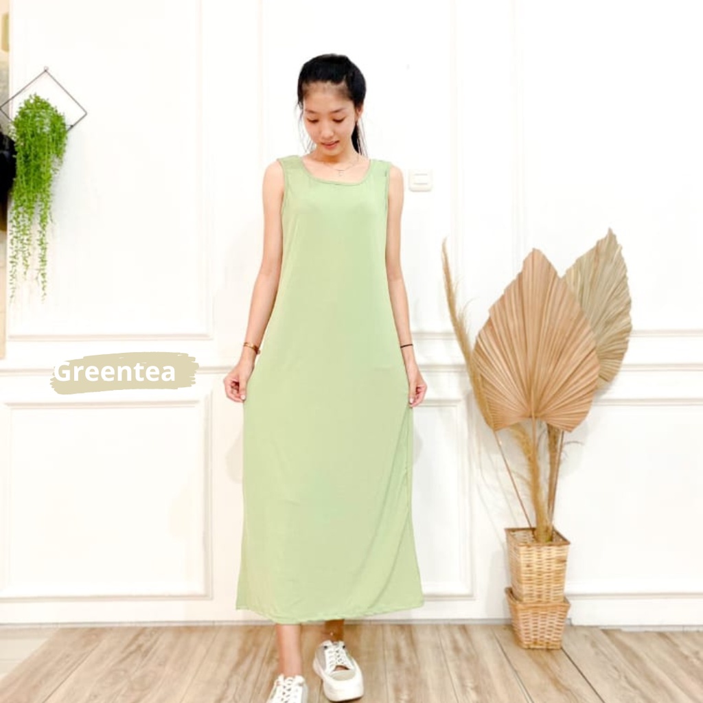 Jual Inner Dress Span Panjang Tanpa Lengan Long Dress Wanita Inner