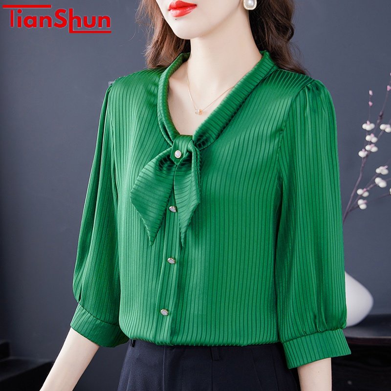 Jual Tianshun Korean Style Sleeve Casual Work Blouse For Women Blue