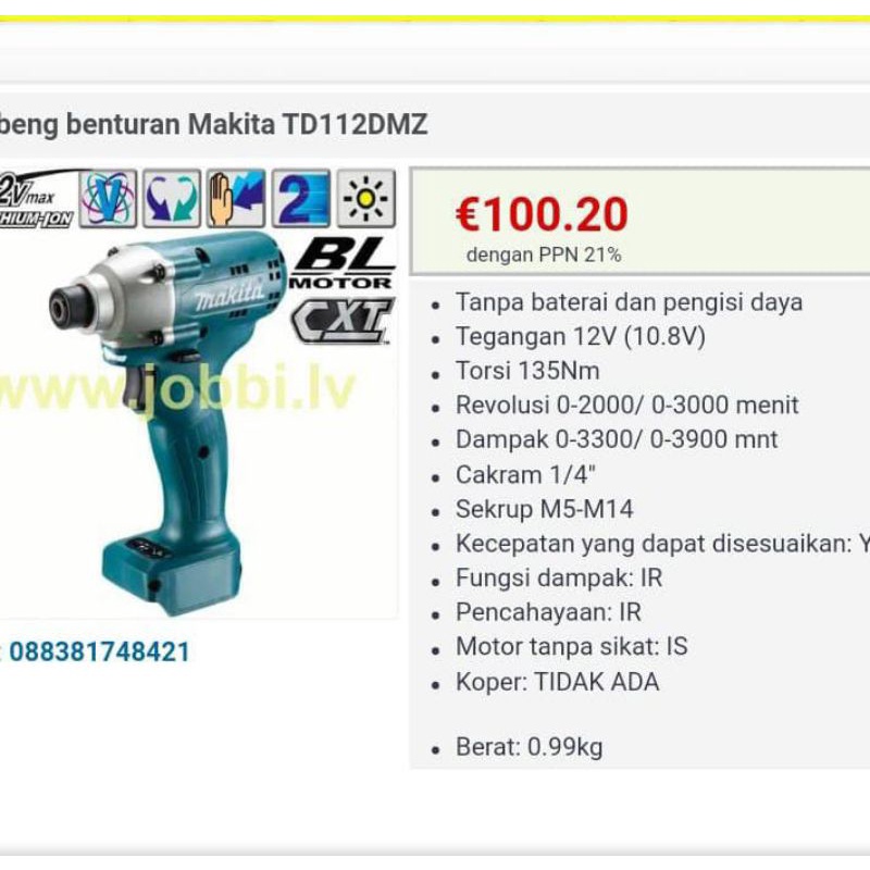 Jual Impact Driver Makita Td Td Brushless V Mesin Bor Makita