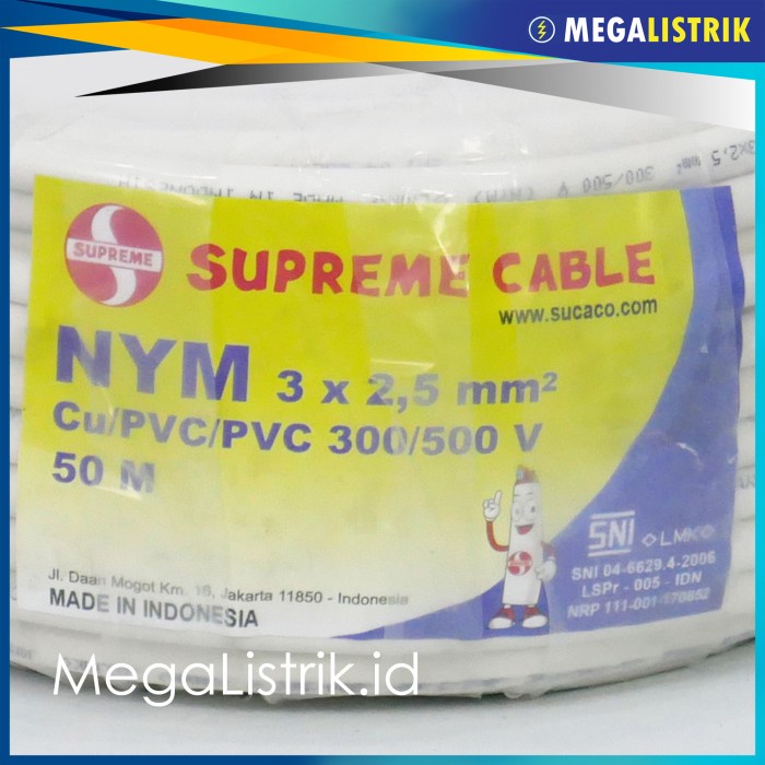 Jual Supreme Kabel Listrik Putih Kawat Nym 3 X 2 5 Mm 50 Meter