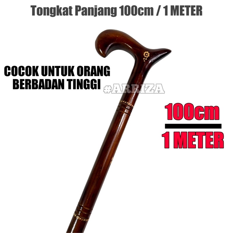 Jual Tongkat Jalan Kayu Jati PANJANG 100cm 1 METER Tongkat Kayu