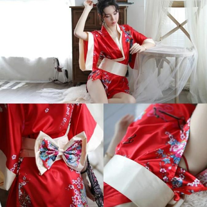 Jual Violet Set Lingerie Sexy G String Model Kimono Satin Jepang 1146