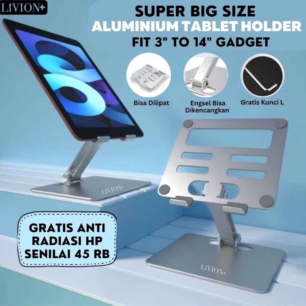 Jual Stand Holder IPAD Pro TABLET LiVION Full Aluminium Dudukan