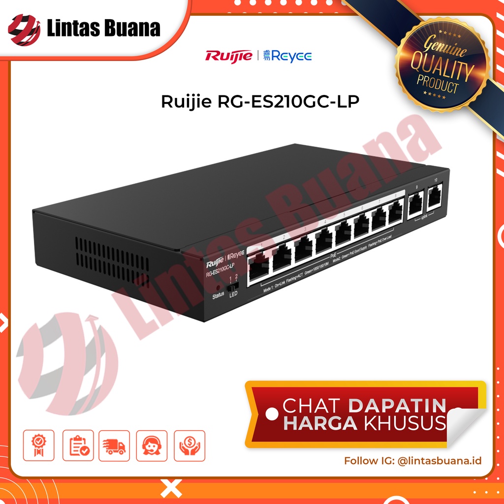 Jual Ruijie Reyee Switch RG ES210GC LP 10 Port Gigabit Smart Cloud