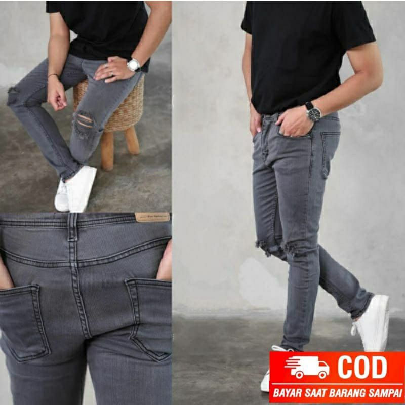 Jual Celana Jeans Panjang Pria Sobek Lutud Shopee Indonesia