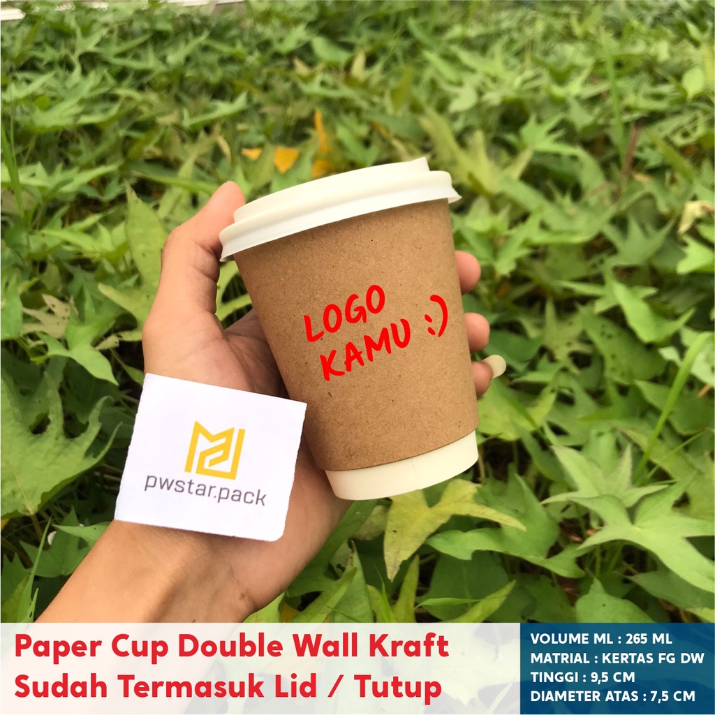 Jual SABLON PAPER CUP DOUBLE WALL PREMIUM 8 OZ SUDAH TERMASUK TUTUP LID