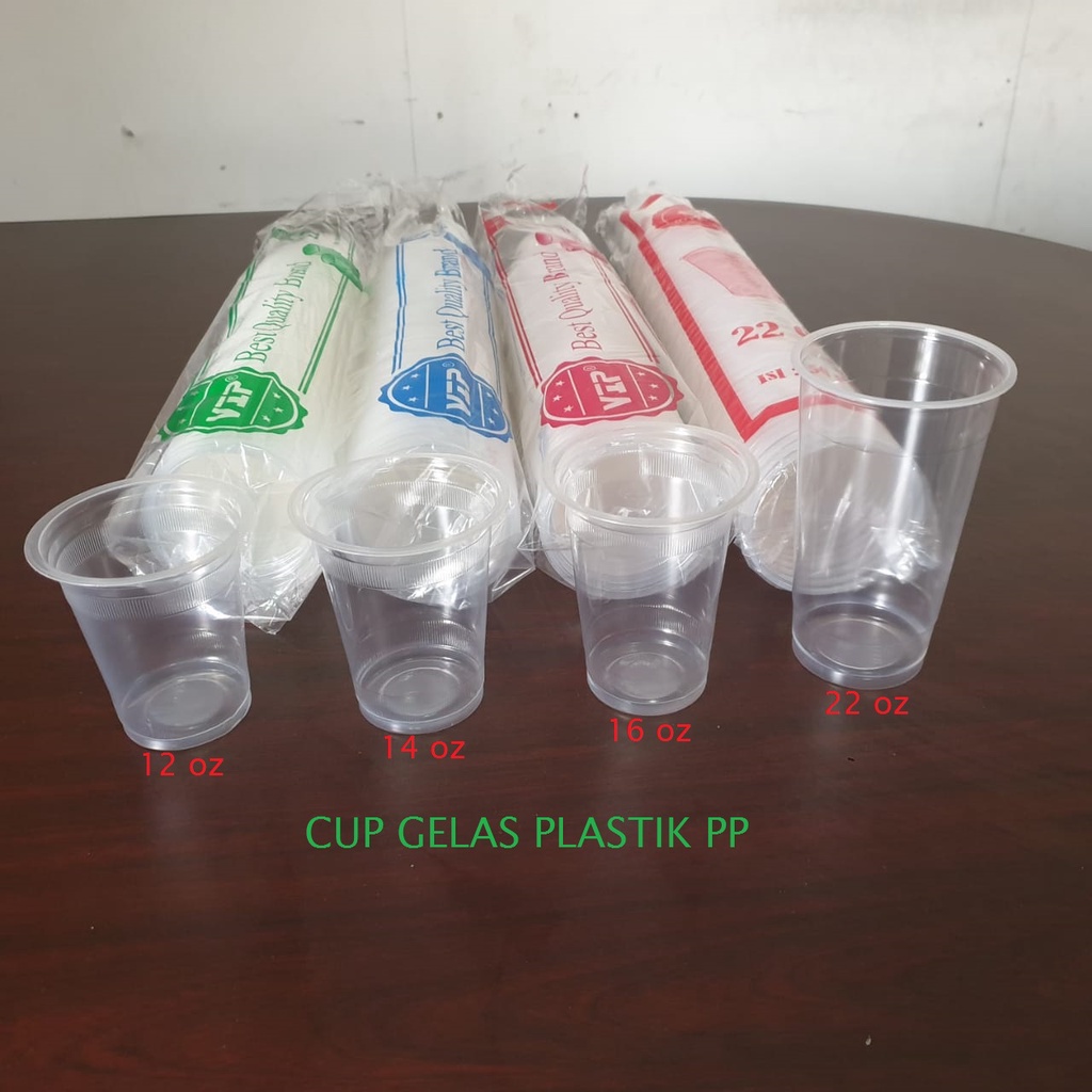 Jual Gelas Plastik PP 12 Oz 14 Oz 16 Oz Plastic Cup Tanpa Tutup Kemasan