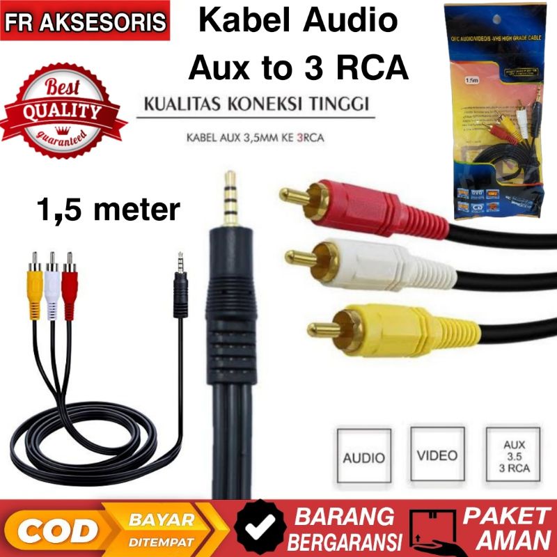 Jual Kabel Aux Jack Audio 3 5 Mm To 3 Rca 3 In 1 Kabel AUX TO RCA 1 5