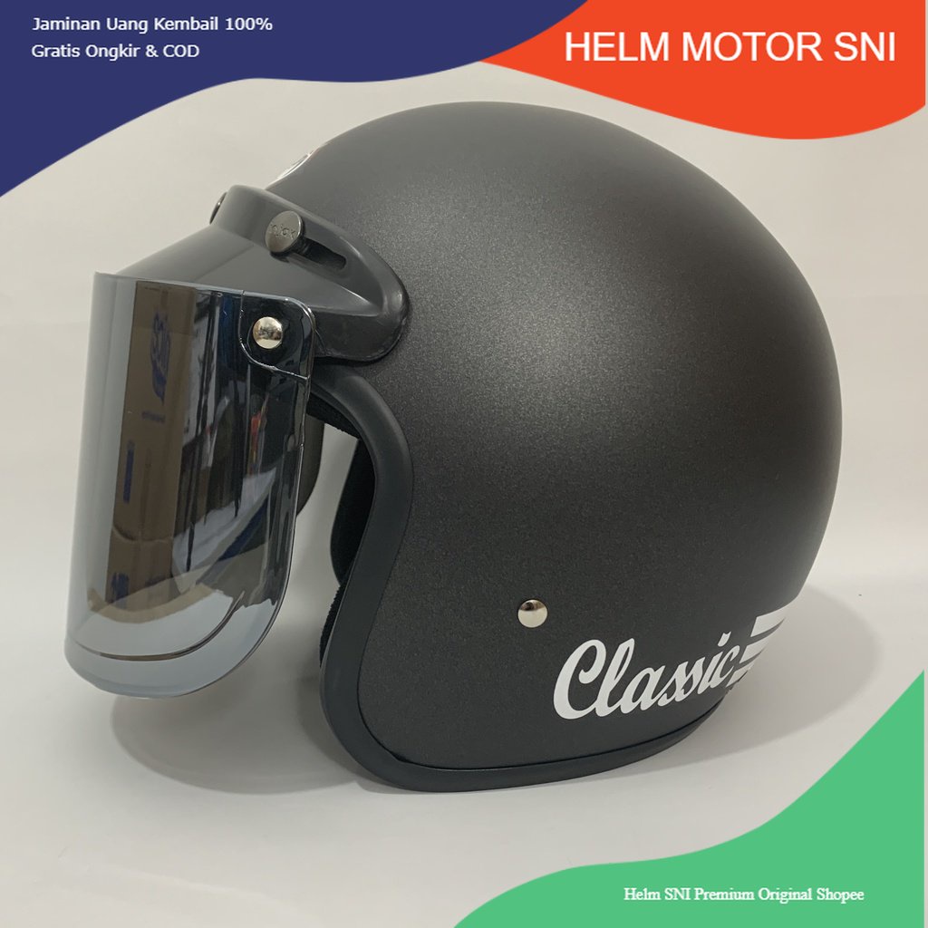 Jual Helm Bogo Classic Abu Abu Doff Polos Solid Pilih Kaca Flat