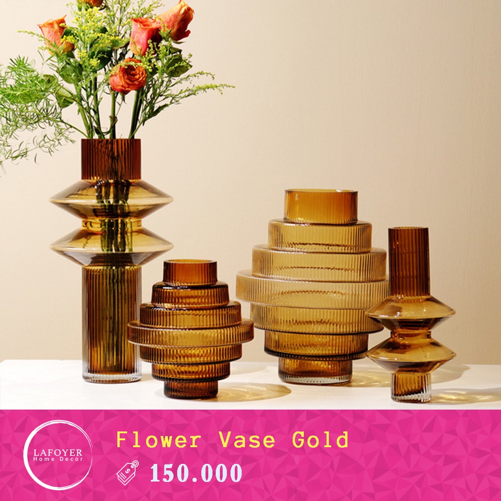 Jual Vas Bunga Kaca Gold Emas Bunga Kering Hidroponik Rustic