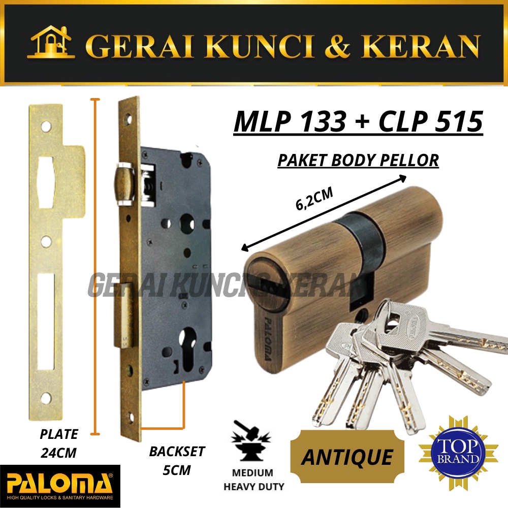 Jual PALOMA PAKET MLP 133 CLP 515 MORTISE 50MM BODY SLOT KUNCI PINTU