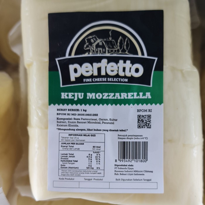 Jual Perfetto Perfeto Keju Mozarella Mozzarela Block Cheese Halal 1 Kg