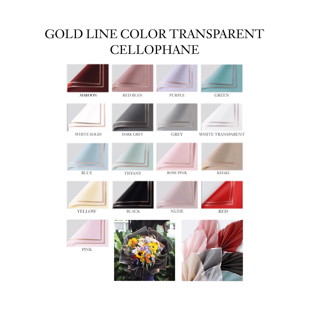 Jual Pcs Flower Wrapping Gold Line Color Transparent Cellophane