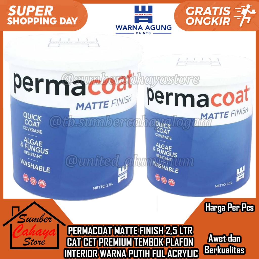 Jual Permacoat Matte Finish Cat Tembok White Galon L Liter Cet