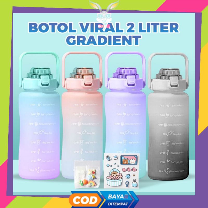 Jual BOTOL MINUM VIRAL 2 LITER 2000ML GRADASI WARNA FREE STIKER