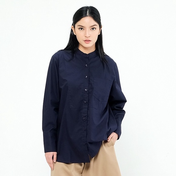 Jual Rtw Studio Kemeja Lengan Panjang Wanita Polos Thorshirt Navy