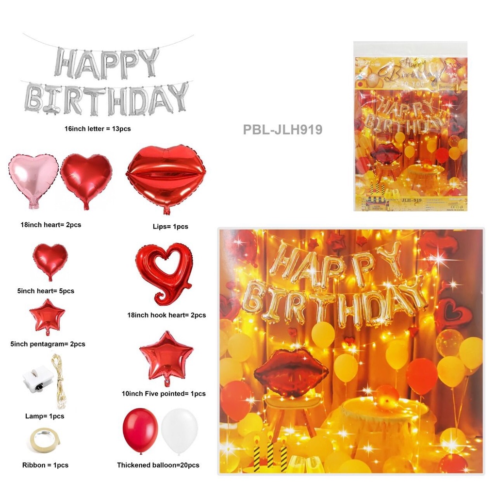 Jual Paket Balon Ulang Tahun Tema Hati Led Set Ballon Happy Birthday