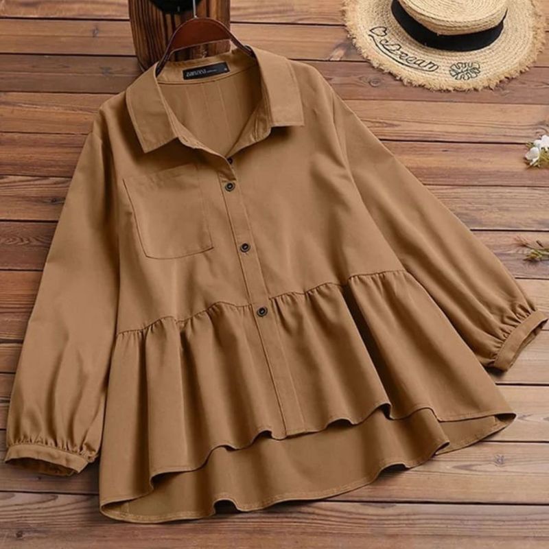 Jual Atasan Blouse Kemeja Wanita Oversize Lengan Panjang Korea Kekinian