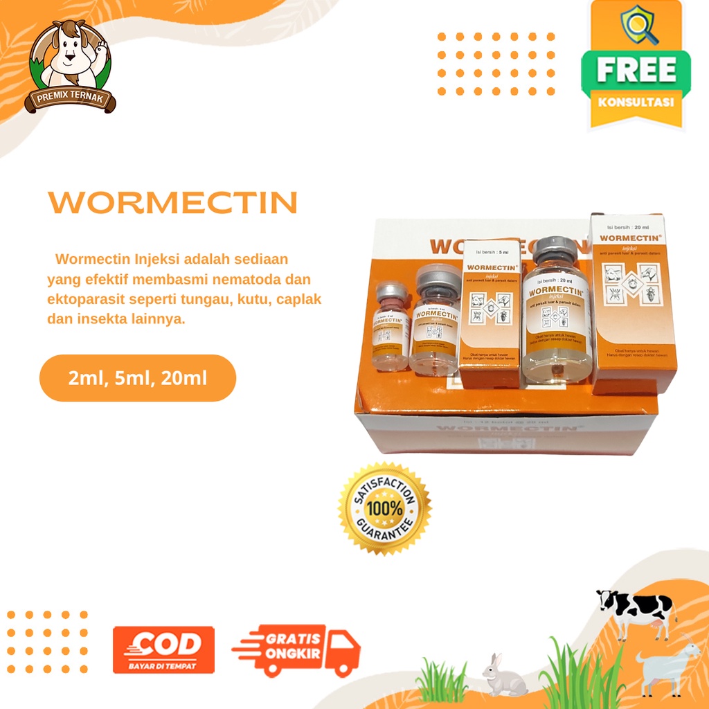 Jual WORMECTIN 2ml 5ml 20ml Obat Jamur Parasit Cacing Scabies Kucing