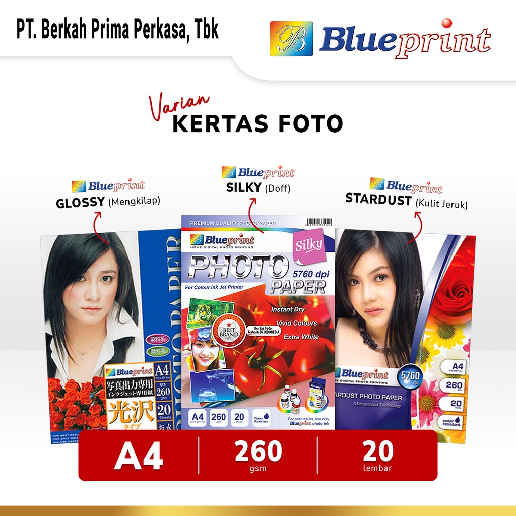 Jual Kertas Foto A4 BLUEPRINT Glossy Photo Paper 210 Micron VARIAN