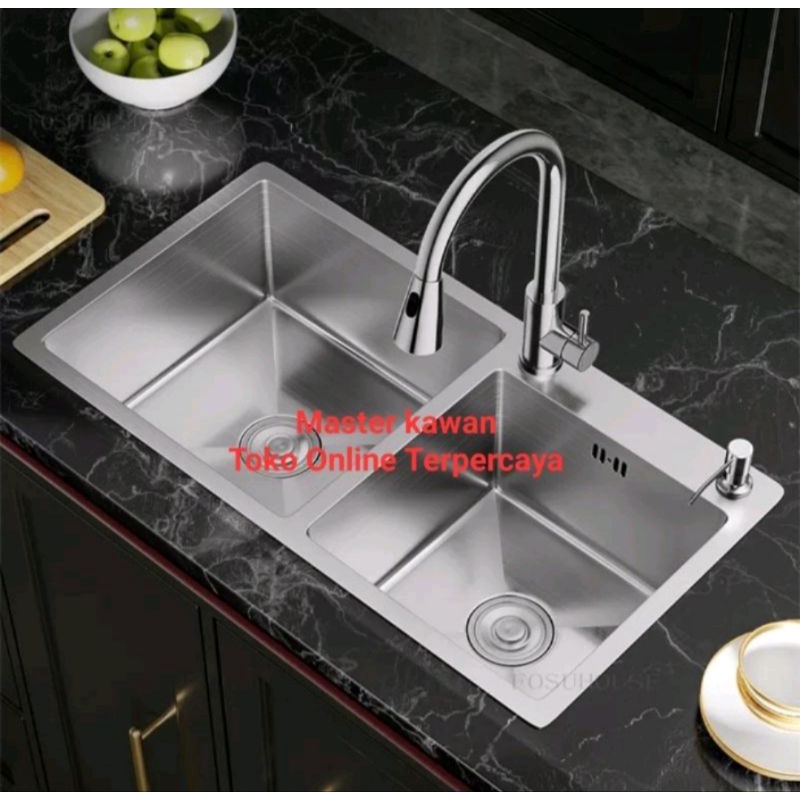 Jual Paket Lengkap Kitchen Sink Stainless 7540 KRAN FLEKSIBEL SUS 304