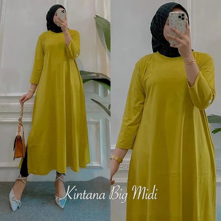 Jual Kaos Oversize Wanita Polos Kayla Midi Dress Bahan Kaos Katun