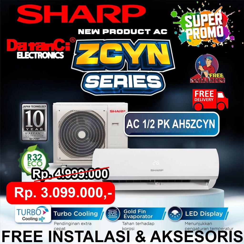 Jual AC SHARP 0 5 PK Turbo Cool Series AH 5 ZCYN Shopee Indonesia