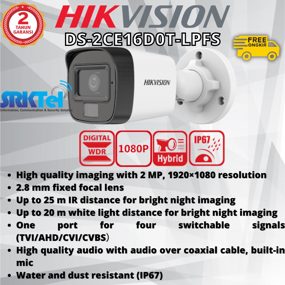 Jual Hikvision DS 2CE16D0T LPFS Kamera 2MP Dual Light Audio Internal