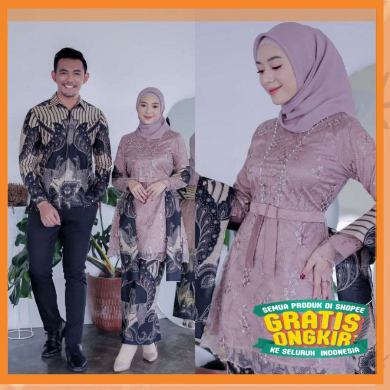 Jual Spesial Natal Sett Couple Kebaya Anesya Nude Aldira Merah