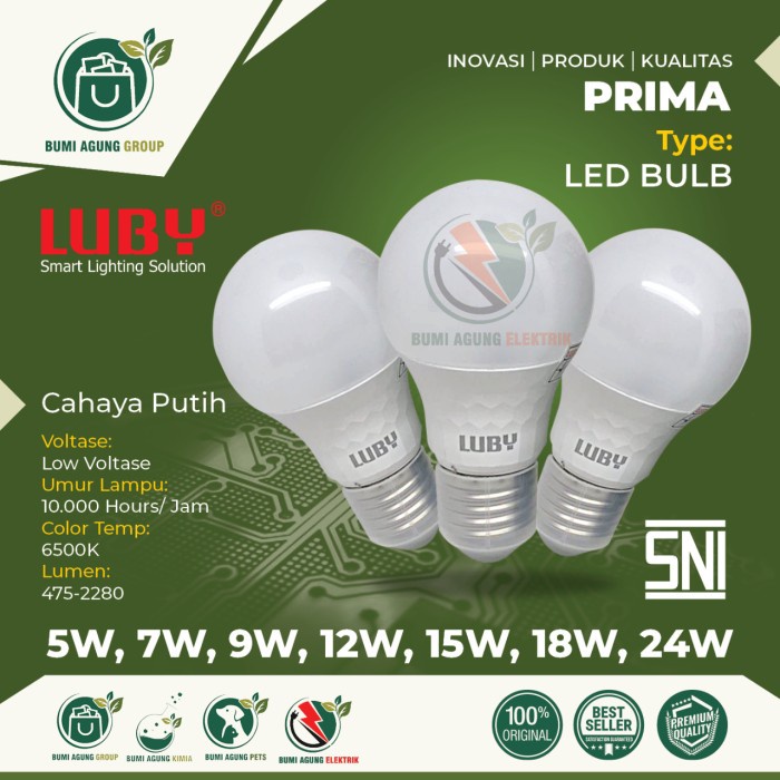 Jual Lampu LED LUBY Prima Cahaya Putih 5W 7W 9W 12W 15W 18W 24W